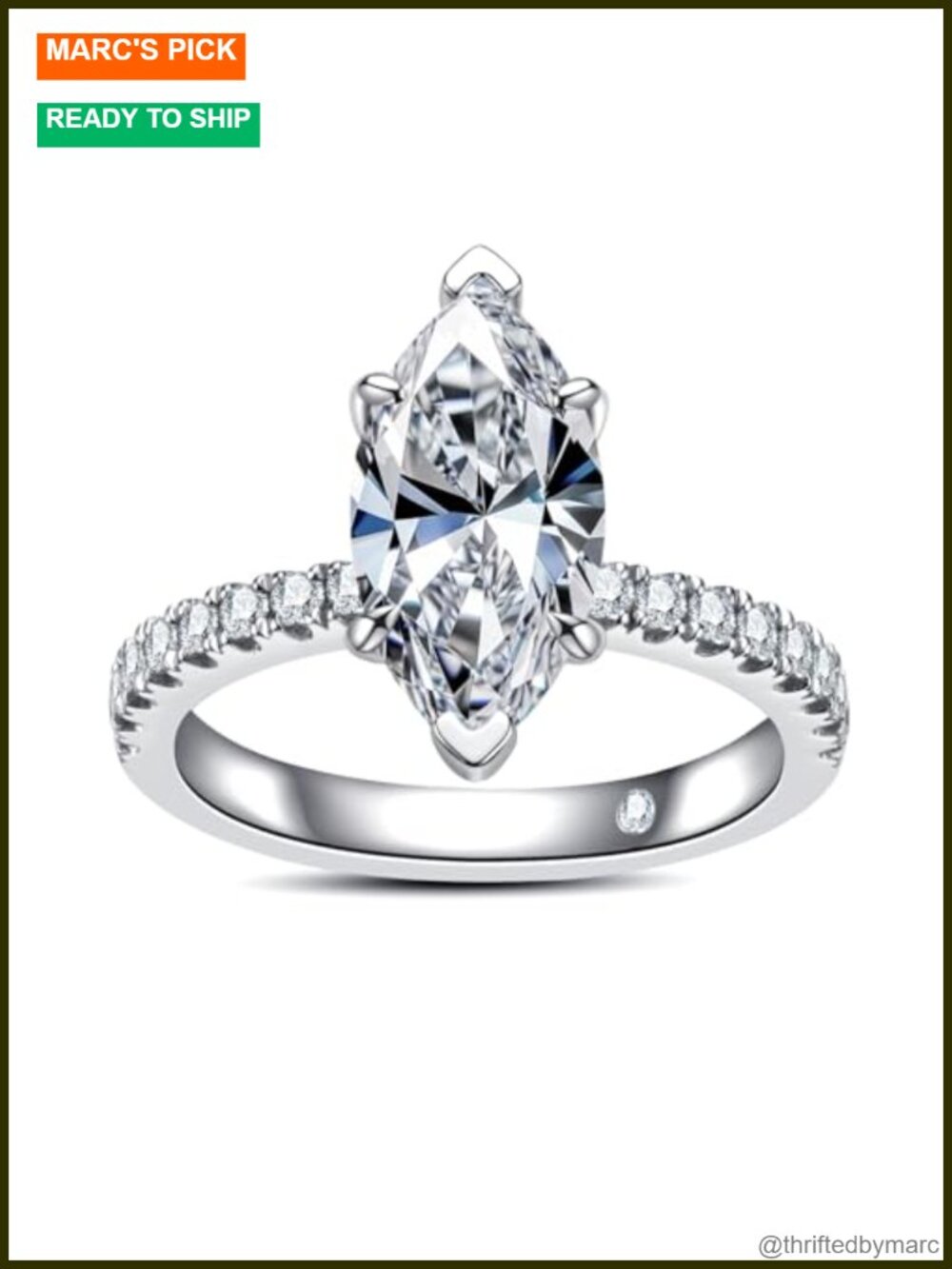 Moissanite Engagement Ring 925 Sterling Silver Marquise Cut Prong Set Gift